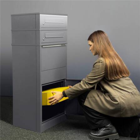 Metzler Paketbox mit 2 Briefkästen | LED | zweifacher Briefeinwurf | Grau | Bispo