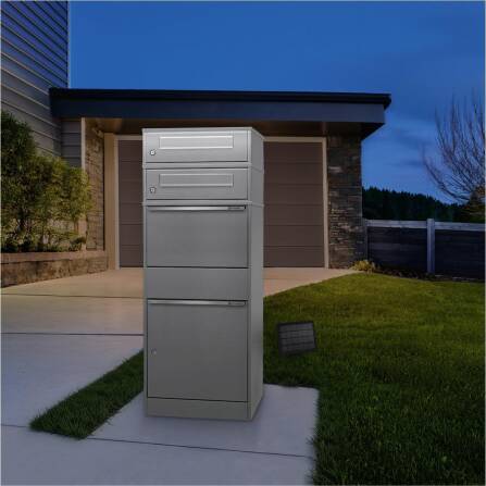 Metzler Paketbox mit 2 Briefkästen | LED | zweifacher Briefeinwurf | Grau | Bispo