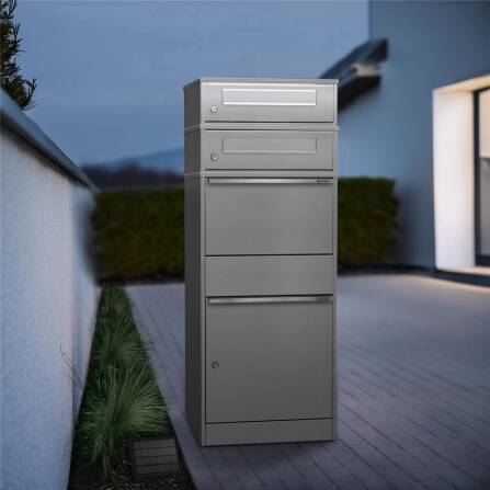 Metzler Paketbox mit 2 Briefkästen | LED | zweifacher Briefeinwurf | Grau | Bispo