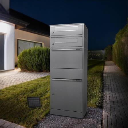 Metzler Paketbox mit 2 Briefkästen | LED | zweifacher Briefeinwurf | Grau | Bispo