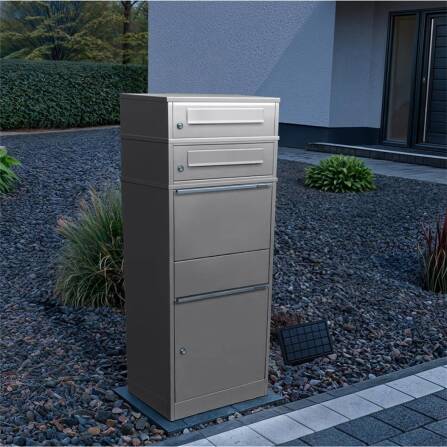 Metzler Paketbox mit 2 Briefkästen | LED | zweifacher Briefeinwurf | Grau | Bispo