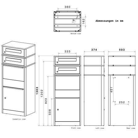 Metzler Paketbox mit 2 Briefkästen | LED | zweifacher Briefeinwurf | Grau | Bispo