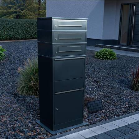 Metzler Paketbox mit 3 Briefkästen | LED | dreifacher Briefeinwurf | Bispo