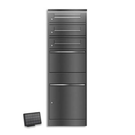 Metzler Paketbox mit 3 Briefkästen | LED | dreifacher Briefeinwurf | Eisenglimmer | Bispo