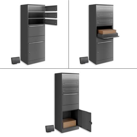 Metzler Paketbox mit 3 Briefkästen | LED | dreifacher Briefeinwurf | Eisenglimmer | Bispo