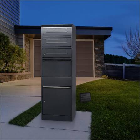 Metzler Paketbox mit 3 Briefkästen | LED | dreifacher Briefeinwurf | Eisenglimmer | Bispo