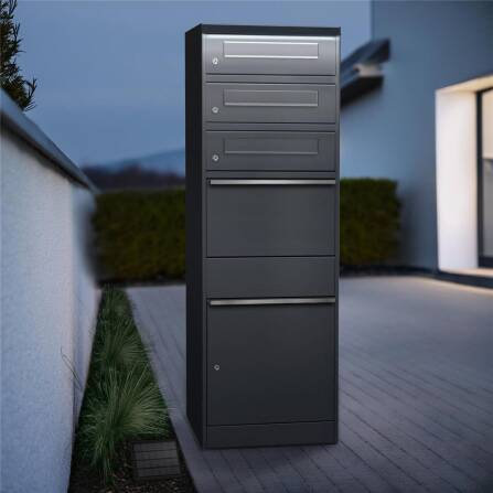 Metzler Paketbox mit 3 Briefkästen | LED | dreifacher Briefeinwurf | Eisenglimmer | Bispo