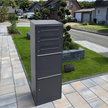 Metzler Paketbox mit 3 Briefkästen | LED | dreifacher Briefeinwurf | Eisenglimmer | Bispo