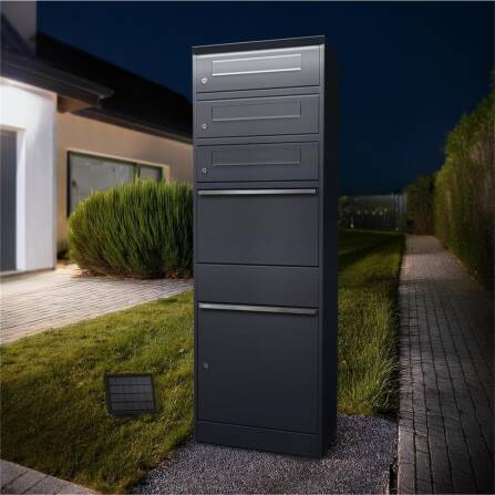 Metzler Paketbox mit 3 Briefkästen | LED | dreifacher Briefeinwurf | Eisenglimmer | Bispo