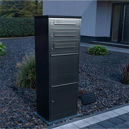 Metzler Paketbox mit 3 Briefkästen | LED | dreifacher Briefeinwurf | Eisenglimmer | Bispo