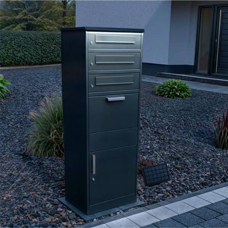 Metzler Paketbox mit 3 Briefkästen | LED | dreifacher Briefeinwurf | Anthrazit | Bispo