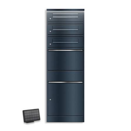 Metzler Paketbox mit 3 Briefkästen | LED | dreifacher Briefeinwurf | Anthrazit | Bispo