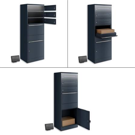 Metzler Paketbox mit 3 Briefkästen | LED | dreifacher Briefeinwurf | Anthrazit | Bispo