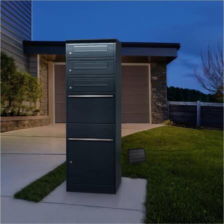 Metzler Paketbox mit 3 Briefkästen | LED | dreifacher Briefeinwurf | Anthrazit | Bispo