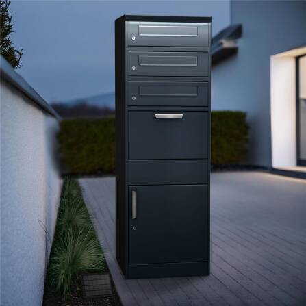 Metzler Paketbox mit 3 Briefkästen | LED | dreifacher Briefeinwurf | Anthrazit | Bispo