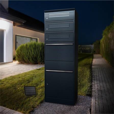 Metzler Paketbox mit 3 Briefkästen | LED | dreifacher Briefeinwurf | Anthrazit | Bispo
