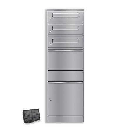Metzler Paketbox mit 3 Briefkästen | LED | dreifacher Briefeinwurf | Grau | Bispo