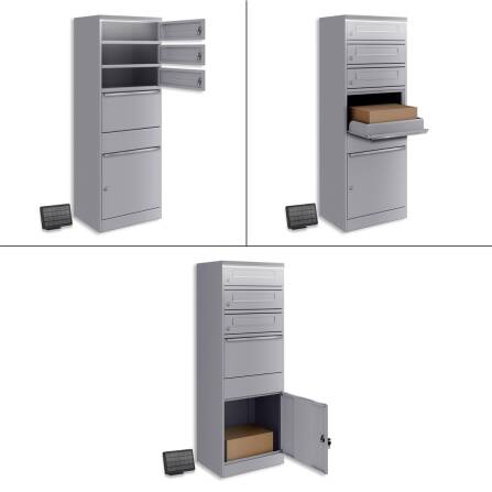 Metzler Paketbox mit 3 Briefkästen | LED | dreifacher Briefeinwurf | Grau | Bispo