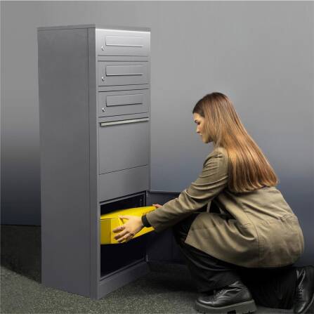 Metzler Paketbox mit 3 Briefkästen | LED | dreifacher Briefeinwurf | Grau | Bispo