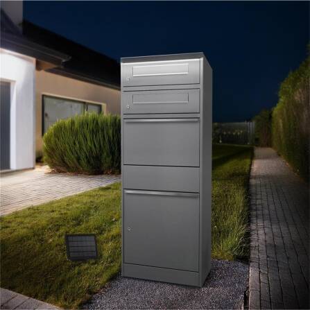 Metzler Paketbox mit 3 Briefkästen | LED | dreifacher Briefeinwurf | Grau | Bispo