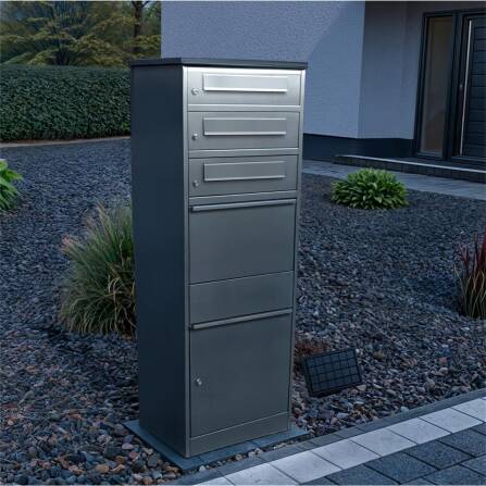 Metzler Paketbox mit 3 Briefkästen | LED | dreifacher Briefeinwurf | Grau | Bispo