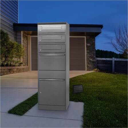 Metzler Paketbox mit 3 Briefkästen | LED | dreifacher Briefeinwurf | Grau | Bispo