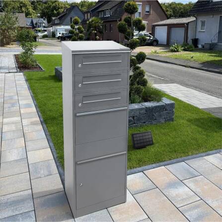 Metzler Paketbox mit 3 Briefkästen | LED | dreifacher Briefeinwurf | Grau | Bispo