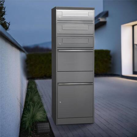 Metzler Paketbox mit 3 Briefkästen | LED | dreifacher Briefeinwurf | Grau | Bispo