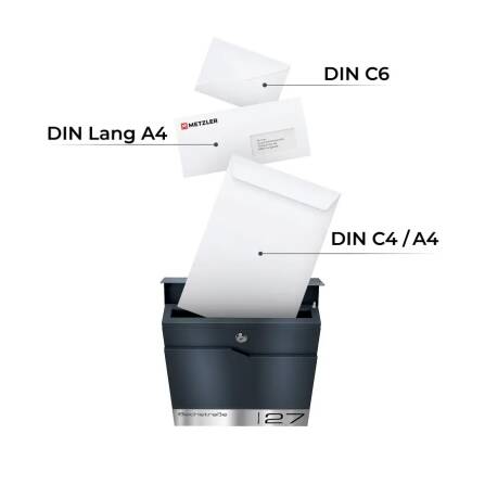 Metzler Briefkasten mit zwei Edelstahl-Namensschildern | personalisiert mit Gravur | Albrecht