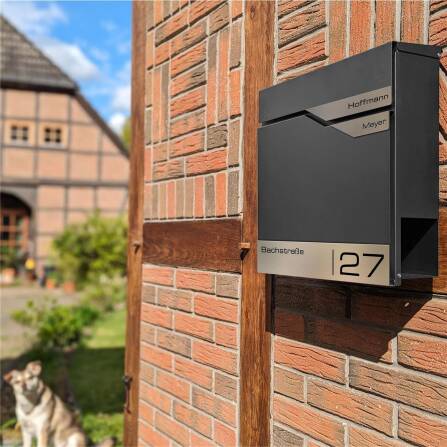 Metzler Briefkasten mit zwei Edelstahl-Namensschildern | Eisenglimmer | Albrecht