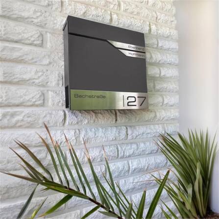 Metzler Briefkasten mit zwei Edelstahl-Namensschildern | Eisenglimmer | Albrecht