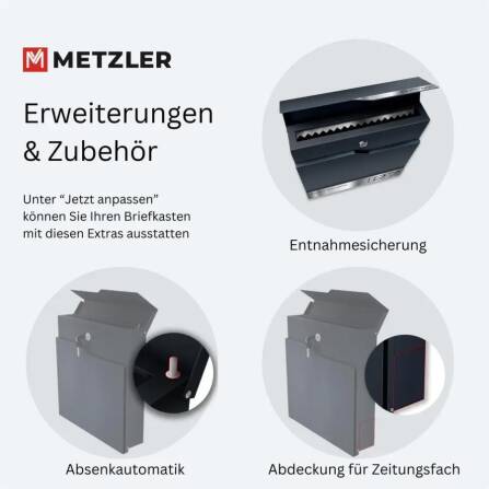 Metzler Briefkasten mit zwei Edelstahl-Namensschildern | Eisenglimmer | Albrecht