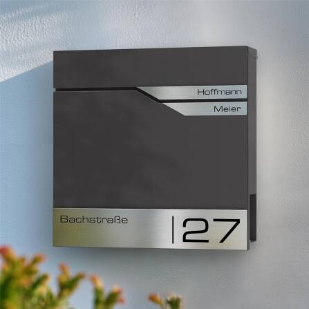 Metzler Briefkasten mit zwei Edelstahl-Namensschildern | Eisenglimmer | Albrecht