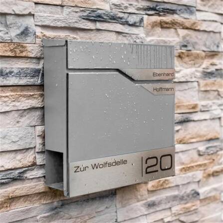 Metzler Briefkasten mit zwei Edelstahl-Namensschildern | Grau | Albrecht
