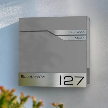Metzler Briefkasten mit zwei Edelstahl-Namensschildern | Grau | Albrecht