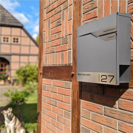 Metzler Briefkasten mit zwei Edelstahl-Namensschildern | Grau | Albrecht