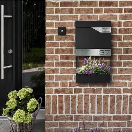 Metzler Briefkasten mit zwei Edelstahl-Namensschildern | Schwarz | Albrecht