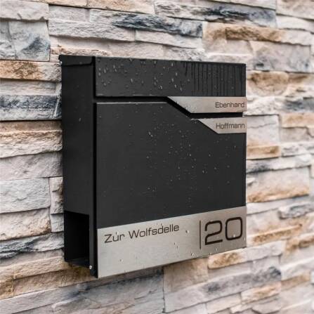 Metzler Briefkasten mit zwei Edelstahl-Namensschildern | Schwarz | Albrecht