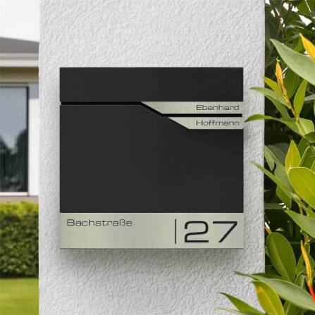 Metzler Briefkasten mit zwei Edelstahl-Namensschildern | Schwarz | Albrecht