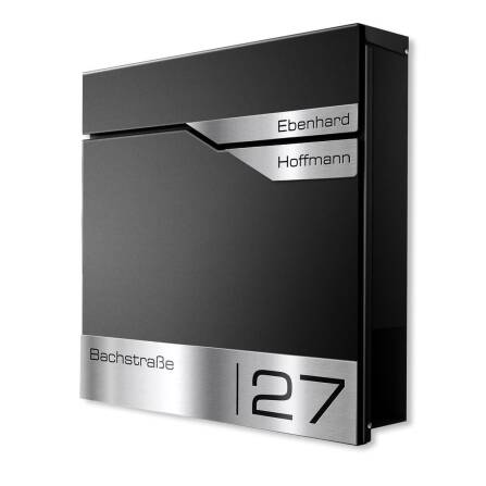 Metzler Briefkasten mit zwei Edelstahl-Namensschildern | Schwarz | Albrecht