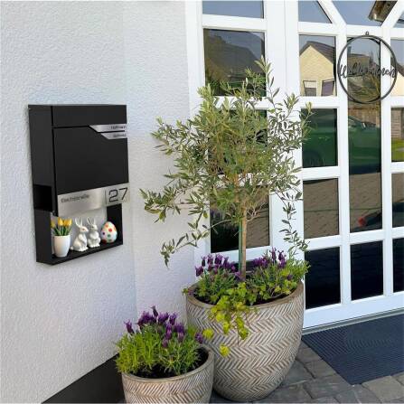 Metzler Briefkasten mit zwei Edelstahl-Namensschildern | Schwarz | Albrecht