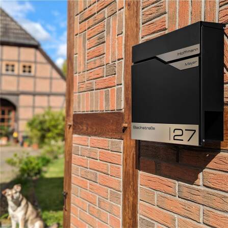 Metzler Briefkasten mit zwei Edelstahl-Namensschildern | Schwarz | Albrecht