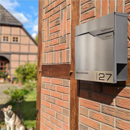 Metzler Briefkasten mit zwei Edelstahl-Namensschildern | Edelstahlfront | Albrecht