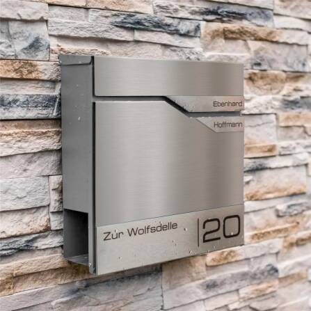 Metzler Briefkasten mit zwei Edelstahl-Namensschildern | Edelstahlfront | Albrecht