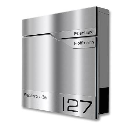 Metzler Briefkasten mit zwei Edelstahl-Namensschildern | Edelstahlfront | Albrecht
