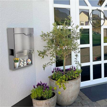 Metzler Briefkasten mit zwei Edelstahl-Namensschildern | Edelstahlfront | Albrecht