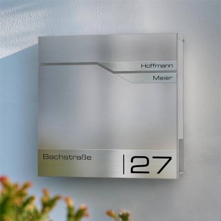 Metzler Briefkasten mit zwei Edelstahl-Namensschildern | Edelstahlfront | Albrecht