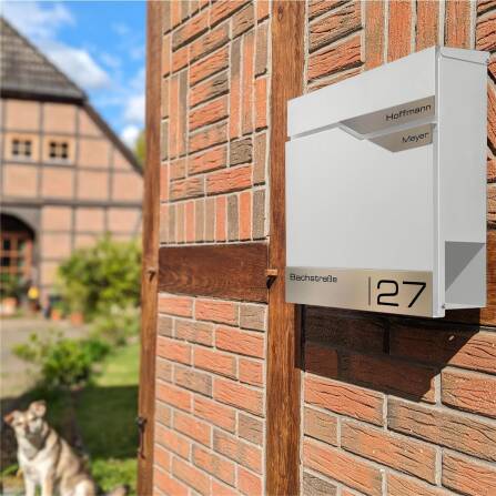 Metzler Briefkasten mit zwei Edelstahl-Namensschildern | Weiß | Albrecht