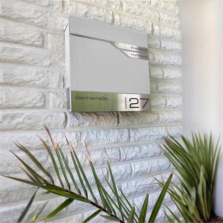 Metzler Briefkasten mit zwei Edelstahl-Namensschildern | Weiß | Albrecht