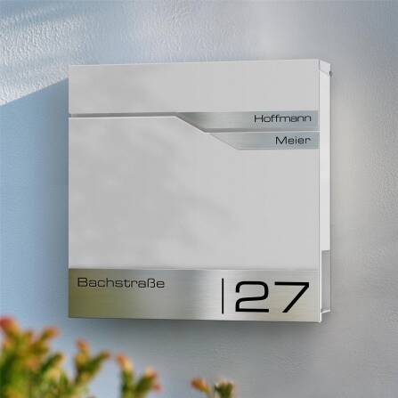 Metzler Briefkasten mit zwei Edelstahl-Namensschildern | Weiß | Albrecht